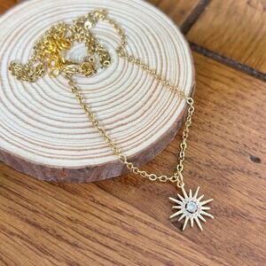 Gold Tone Celestial Pendant Necklace with Rhinestone Center Women's Jewelry
